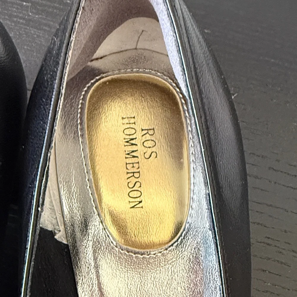 Ros Hommerson Black Leather Heels with Silver Bow Detail 9W - Picture 2 of 11